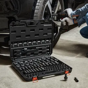 Drive Impact Socket Set 6 Point Cr-Mo Alloy Steel For Auto Repair, Includes Extension Bars Universal Joint Adapter Lock Storage Case