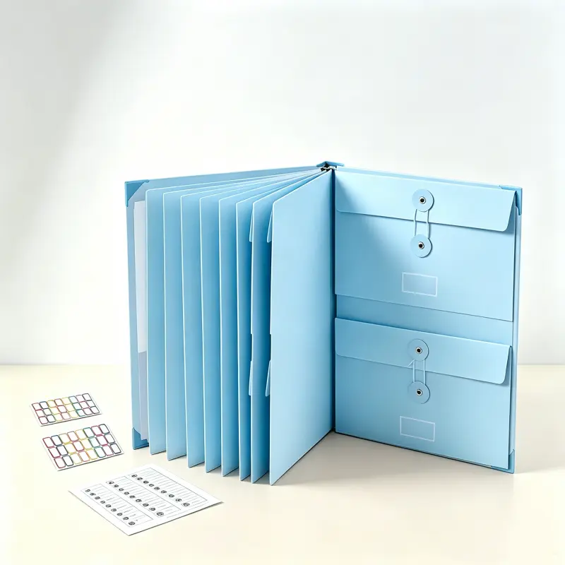 Blue Accordion Document Organizer with Labels, Personal File Binder for Certificates, Passports, Photos, Letters – Office Desk Accessory, Travel Portfolio