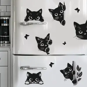 Self-Adhesive Cat Nose Wall Sticker, Cat & Butterfly Decor, Removable PVC Decal for Bedroom Bathroom Nursery Walls, Vinyl Decal, Self Adhesive Stickers