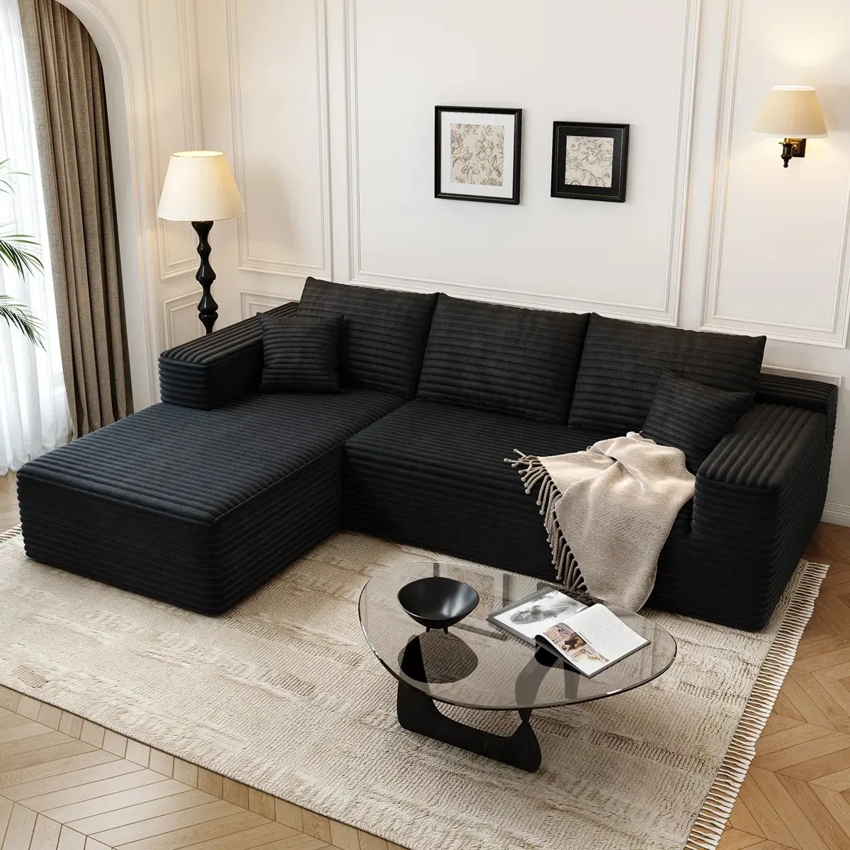 ModMood 104" L-Shape Chaise Cloud Sectional Couch, Comfy Corduroy Sofa, Modern Modular Deep Seat, No Assembly Required, Plush Fabric for Living Room