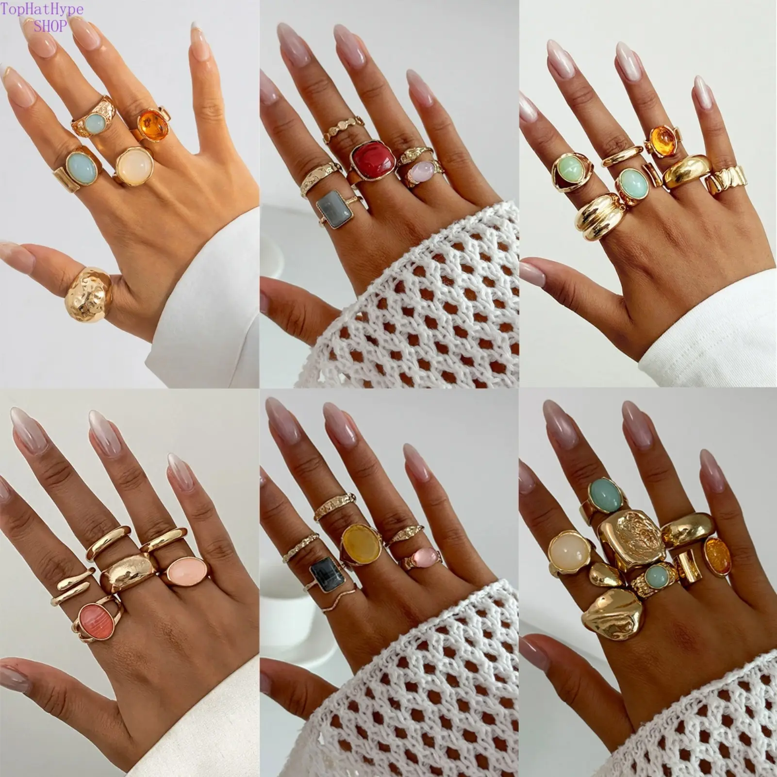 Trendy Irregular Inlaid Acrylic Ring Light Luxury Alloy Finger Band Minimalist Y2K Aesthetic Stylish Geometric Dainty Stackable Fashion Jewelry Unique Casual Accessories for Women Daily Party Dating Street Vacation Outfit Wear