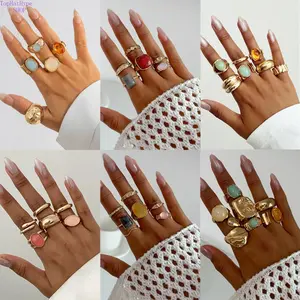 Trendy Irregular Inlaid Acrylic Ring Light Luxury Alloy Finger Band Minimalist Y2K Aesthetic Stylish Geometric Dainty Stackable Fashion Jewelry Unique Casual Accessories for Women Daily Party Dating Street Vacation Outfit Wear