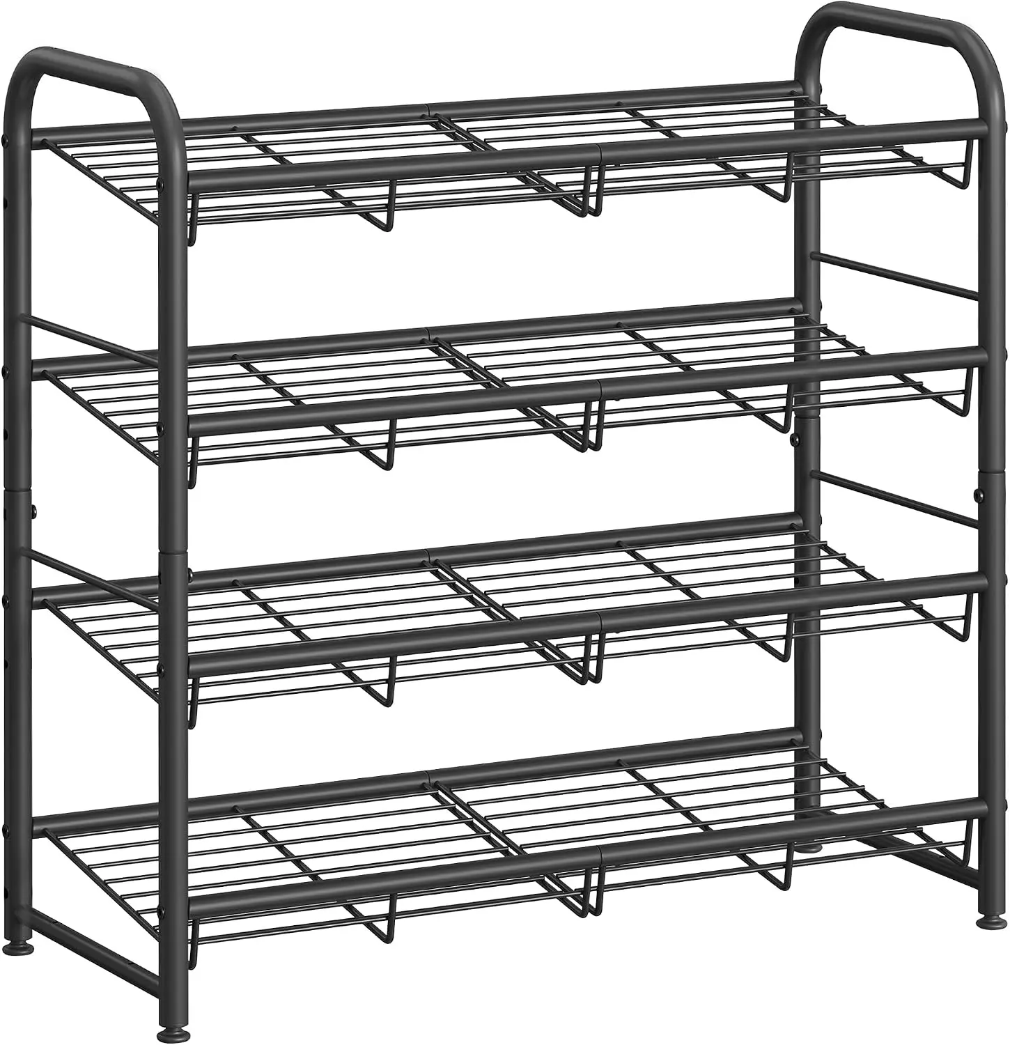 Stackable Shoe Rack, 4 Tier Metal Shoes Rack Storage Shelf, Holds up to 16 Pairs Shoes, Adjustable Slanted Shelves Shoe Tower Organizer for Closet Entryway Small Spaces, Black