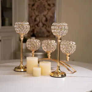 VINCIGANT  Gold Candle Holders Wedding Table Centerpieces Tealight Candlestick Candelabra for Fireplace Home Living Room Decor Valentine's Day Housewarming Bling Crystals Decoration Electronic Ornaments