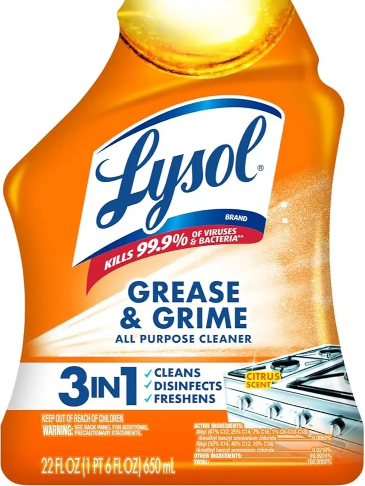 Lysol Pro Kitchen Spray Cleaner and Degreaser, Antibacterial All Purpose Cleaning Spray for Kitchens, Countertops, Ovens, and Appliances, Citrus Scent, 22oz