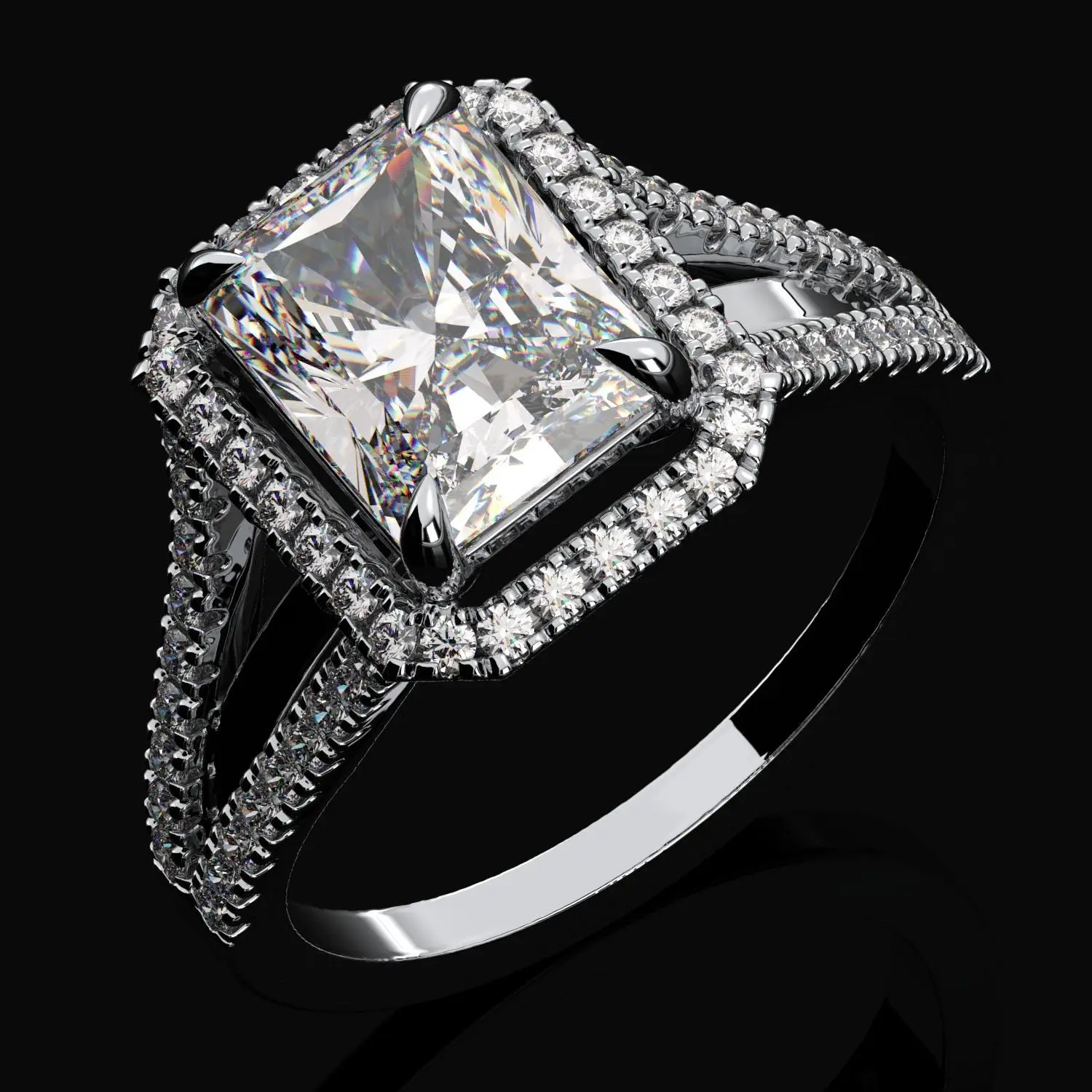 GRA Certified 3.2 Carat Radiant Cut Moissanite Engagement Ring: 18k Gold Plated Sterling Silver