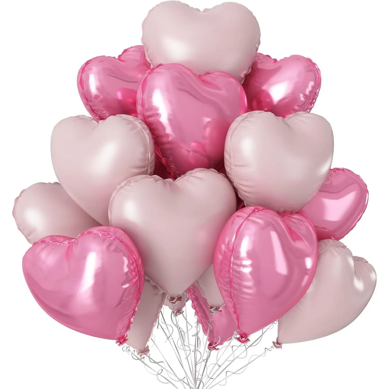 12Pcs 18-Inch Blush Pink Helium Foil Heart Balloons with Pump, Festive Party Decorations for Bridal Weddings, Valentines Day, Birthday Parties, Birthday Party