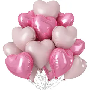 Light Pink Heart Balloons,12Pcs 18 Inch Pastel Pink Helium Foil Love Heart Shaped Balloons for Bridal Wedding Engagement Party Anniversary Birthday Shower Valentines Day Decorations