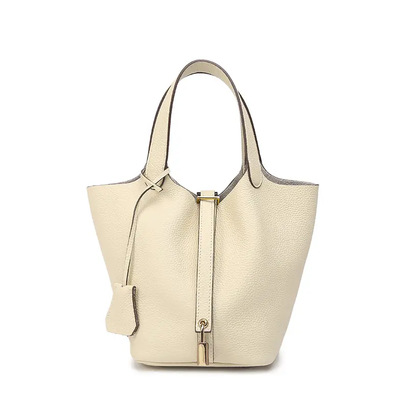 Genuine Cowhide Mini Bucket Bag For Women, Soft Real Leather Top Handle Tote Handbag, Classic Picnic Basket Style, minimalist daily essential Commute Purse All Seasons