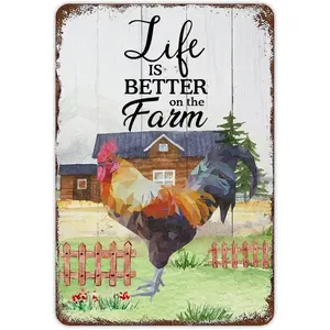 Rooster Farmhouse Tin Sign Rural Landscape Meal Sign Unique Farmhouse Garden Sign Birthday Gift Southern Style Art Fall Decorations for Home Nursery Office Classroom Ready to Hang 8x12in