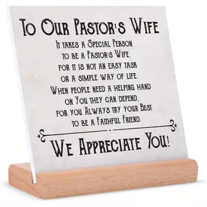 Christian Wood Plaque with Acrylic Sign, Wood Stand, 12x17cm Desk Display - Unique Home Decor Gift for Preacher’s Wife, Ideal for Appreciation, Christmas