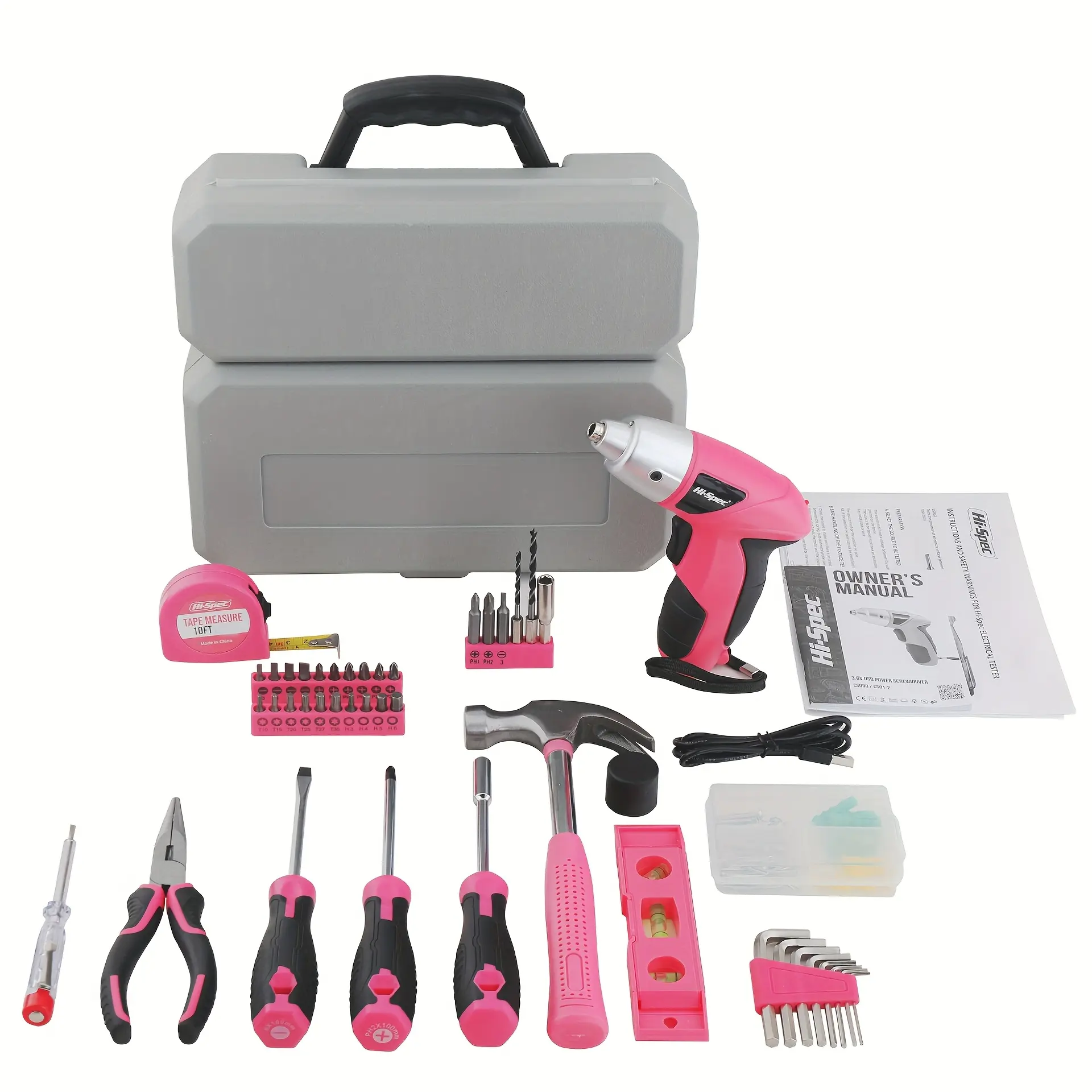 Electric Screwdriver 3.6V Pink USB Small Power Screwdriver Set. Cordless & Rechargeable wtih Compact Hand Tool Box Set, Cordless Drill Driver, Lithium Screwdriver, Rechargeable Tools, Power Tools Accessories