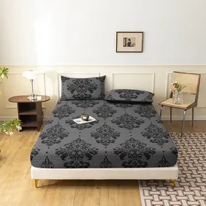 3pcs Fitted Sheet Set (1 Fitted Sheet + 2 Pillowcases,No Pillow),Featuring High-Definition Printed Black Textured Patterns Fitted Sheet for Home Or Dorm Use, Decorative Bedsheet Sets
