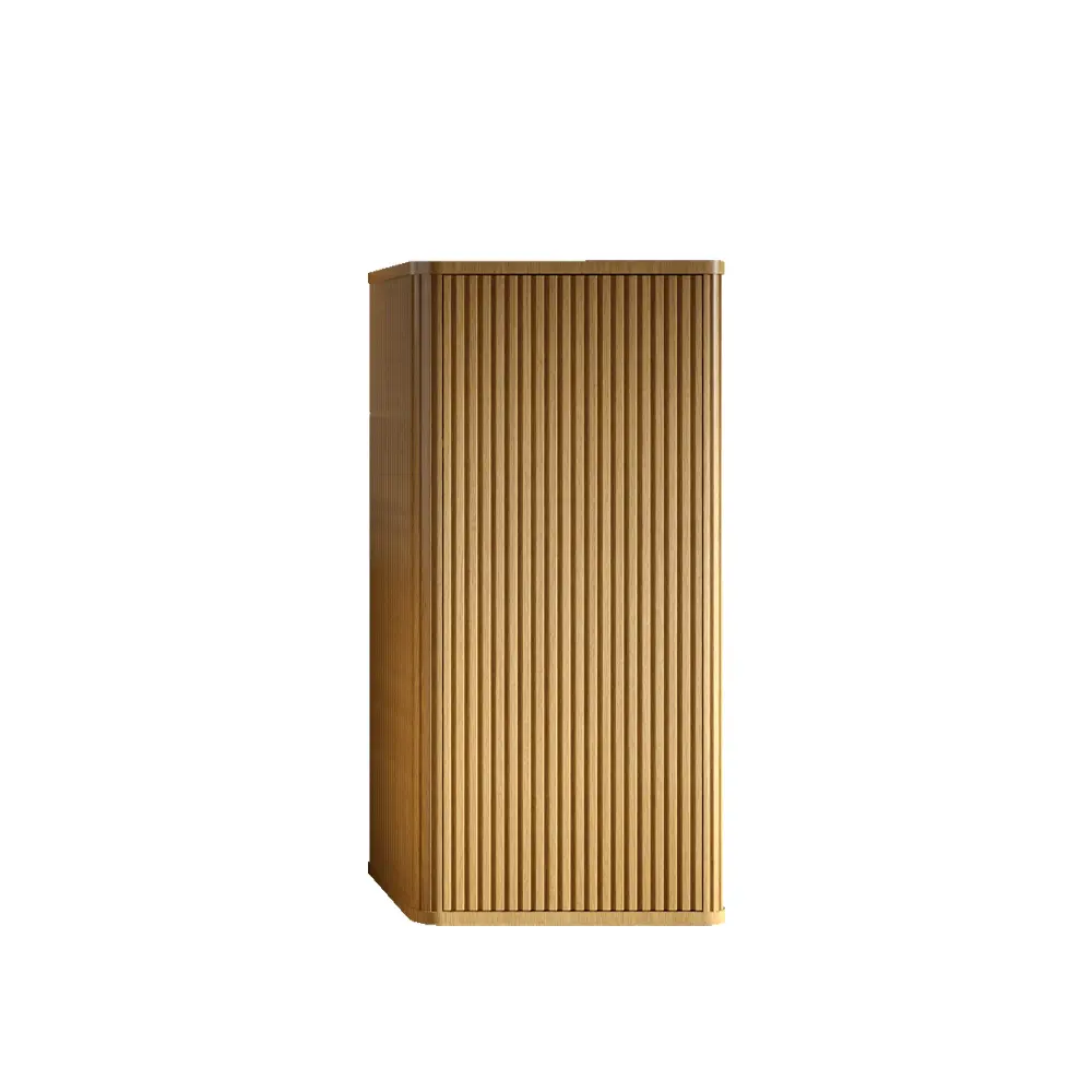 YYDS CC0414S306 Modern Natural Oak Bathroom Floating Wall-Mount Side Cabinet, Space-Saving Wall-Hanging Storage Unit with Chic Striped Textures, Safe Curvy Design, Curved Edges, Fully Assembled Adjustable Durable Shelves for Small Spaces