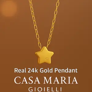 Star Heart Pendant Necklace – 24K Solid Gold - Casa Maria Gioielli