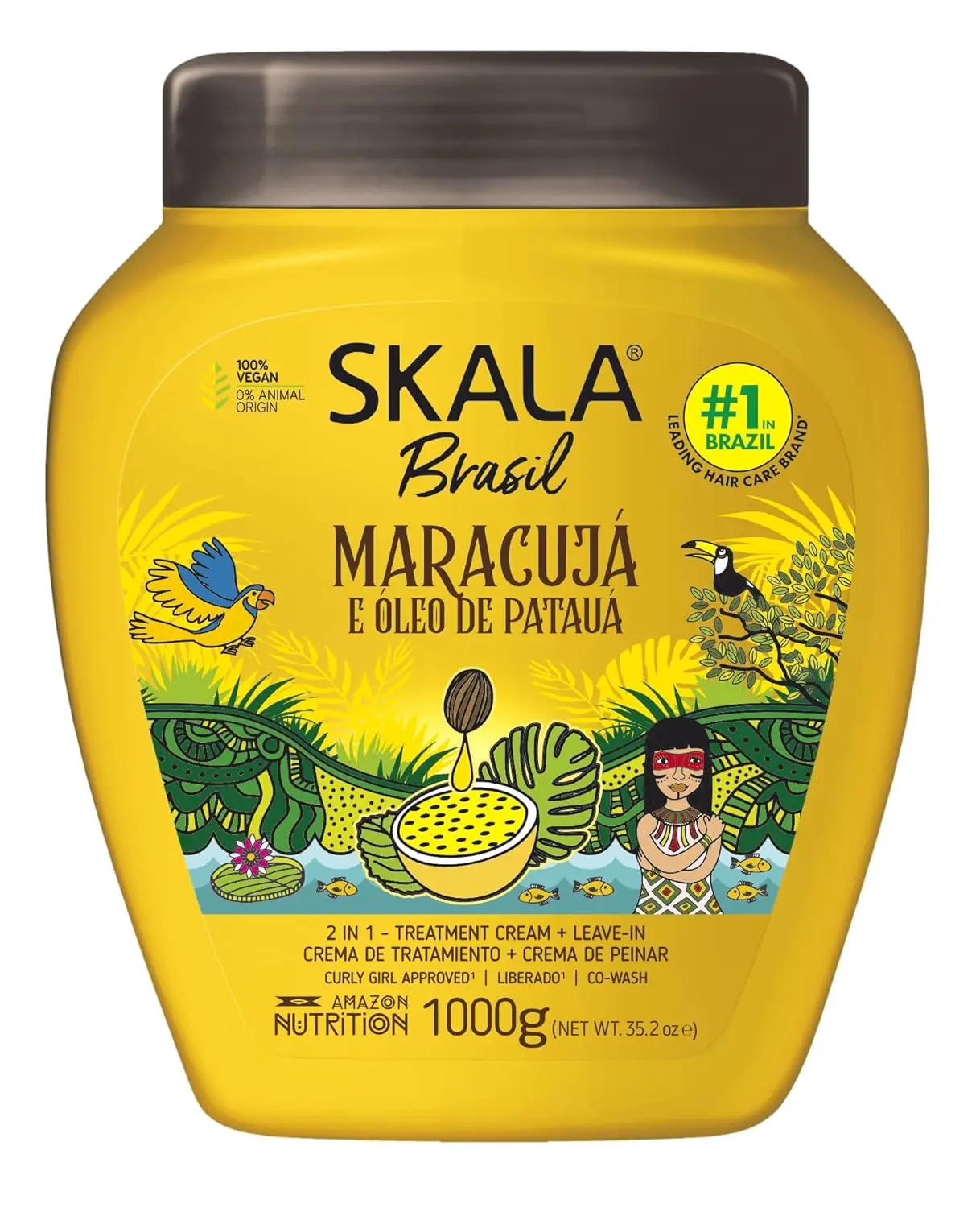 Skala Brasil Passion Fruit & Patua Oil 2-in-1 Treatment Cream, Smoothing Hair Moisturizer for Frizz Control & Voluminous Hair with Shea, Unisex Daily Haircare, 35.2oz, Scented, Hydration