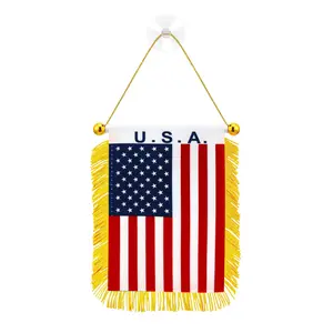 4x6 In American Flag Car Hanging Ornament - Double-Sided Mini US Window Flag Banner with Fringe - Patriotic Rearview Mirror Décor for Trucks & SUVs & Sedan- USA Pride Souvenir for 4th of July, Memorial Day, Veterans Day & Gifting
