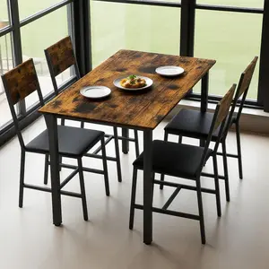 5 Piece Metal and Wood Indoor Modern Dinning Table Furniture Set for 4, Dining Table Chairs