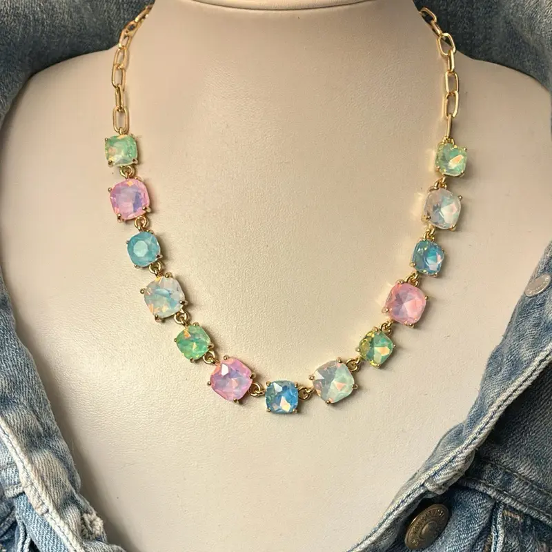 Female Whimsical Colorful Playful All-Seasons Cotton Candy Jewel Costume Jewelry Set - Necklace and Bracelet, Candy-Like