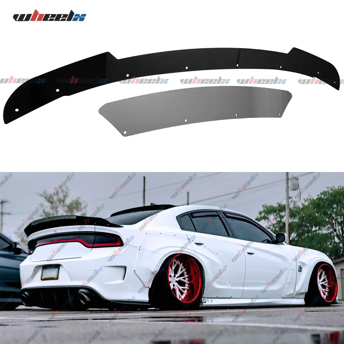 2015-2024 Dodge Charger SRT Hellcat Scat Pack-WHEELX Polycarbonate Rear Spoiler Venom V1 Series , Ducktail Style Wickerbill Trunk Accessory , Gloss Black Carbon Fiber Look with Rivet Tool, Car Accessories, Perfect