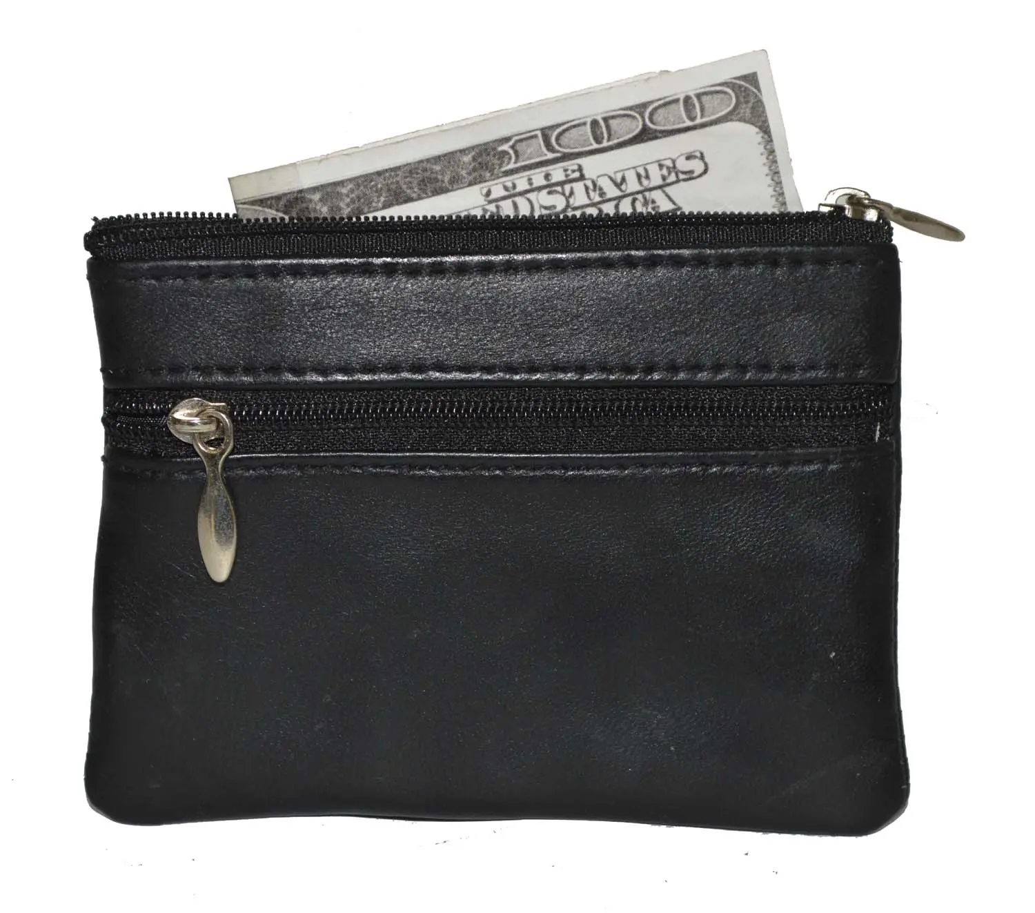 Leather Coin Purse / Mini Wallet / Key Pouch - 2 Zippered Sections
