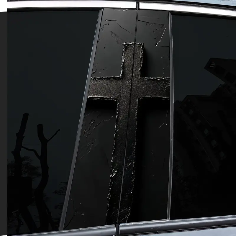 2 very good-looking and interesting car mid-pillar stickers with personal creativity, B-pillar protective film, black cross pattern car sticker sticker, Universal car sticker, Car Decal, Automotive Decals, Automobile Decals, suitable for cars