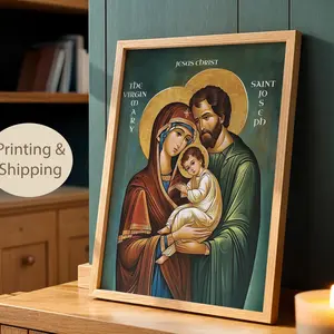 Holy Family Icon Print – Jesus Mary and Saint Joseph – Catholic Christian Wall Art No-frame Gift