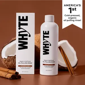 WHYTE Organic Oil Pulling Rinse | Maximum Oral Detox, Coconut Oil Mouthwash, Teeth Whitening + Fresh Breath, Alcohol & Fluoride Free, Cinnamon, 8 fl oz