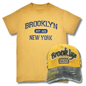 Distressed Brooklyn Hat and T-Shirt Combo (4 Colors)