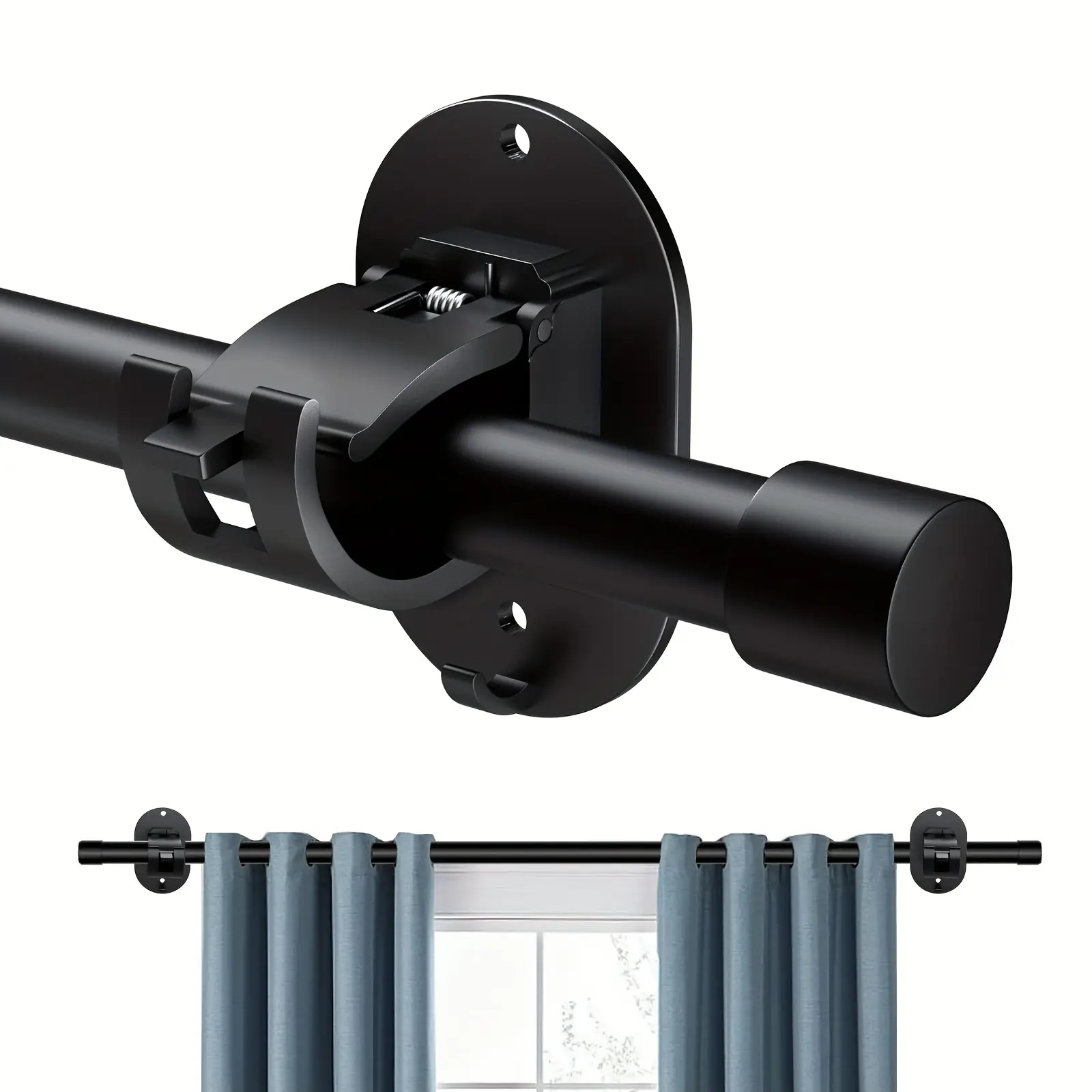 No-Drill Curtain Rod Holder, Curtain Rod Bracket, Self-Stick Installation Clip, Easy to Install, Suitable for Bathroom Kitchen Apartment, Vintage Style Durable Plastic, No Drill Curtain Rod Brackets