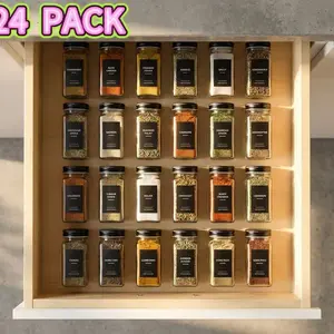 24 Pack 4oz Glass Spice Jars with Black Airtight Lids, Square Seasoning Containers for Kitchen Organization and Pantry Storage with Waterproof Labels and Silicone Funnel