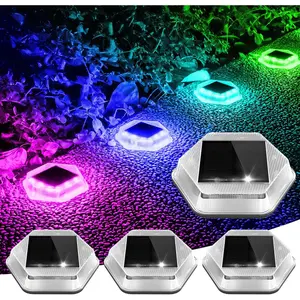 Solar Deck Dock Step Lights- 4 Packs Waterproof 1200mAh Auto ON/Off LED Solor Powered Stair Lights for Outdoor Garden, Patio, Pathway, Walkway, Driveway (Red & Green & Blue)