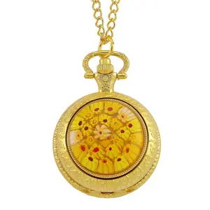 Strada Rotating Murano Style ese Movement Pocket Watch with Chain 36 Inches in Rosetone