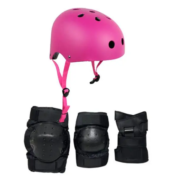Skateboard Helmet Elbow/Knee/Wrist Pad Combo Skateboarding Skate Park Safety Kit Purple Helmet Large Pads