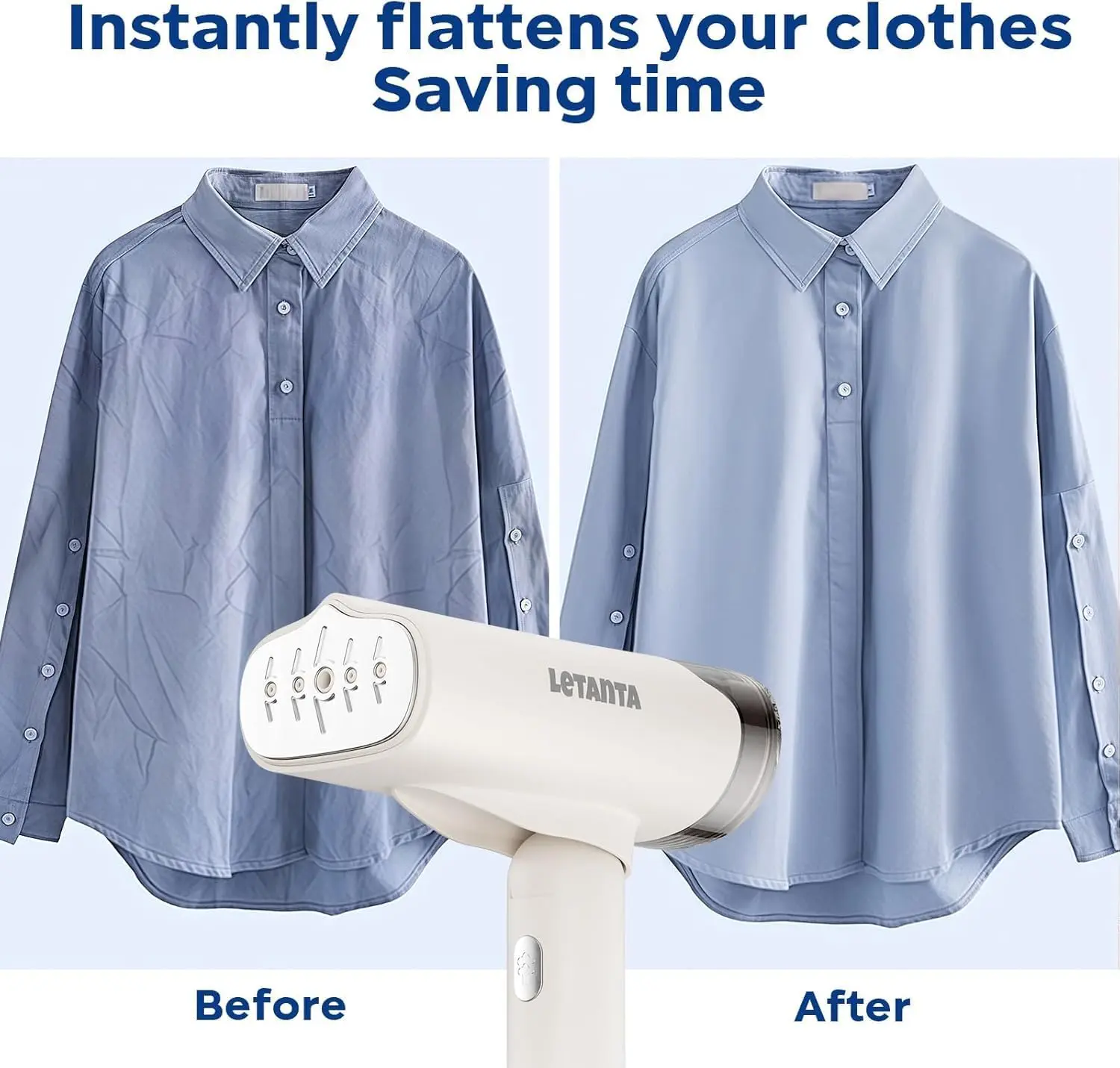 Letanta Steamer for Clothes, Portable Handheld Design, 150ml Big Capacity, 1000W, Strong Penetrating Steam, Removes Wrinkle, for Home, Office