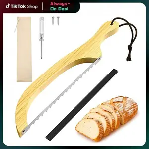 Bread Knife for Homemade Bread – 16" Walnut Bow Bread Cutter with Ultra-Sharp Serrated Stainless Steel Blade, Sourdough Bread Knife for Bagels, Baguettes, and Rustic Loaves - Wood Color