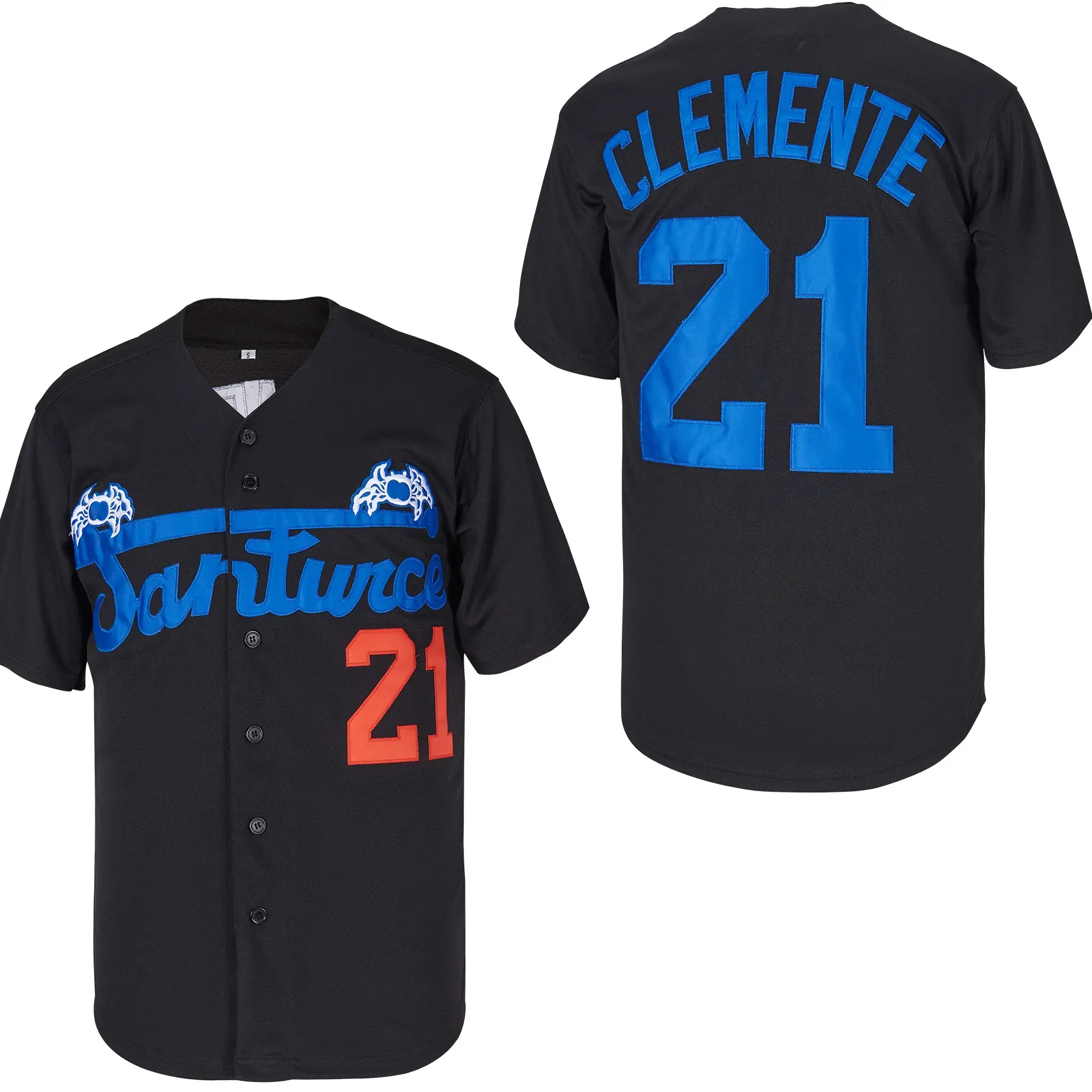 Men's Classic Throwback Roberto Clemente #21 Puerto Rico Santurce Crabbers Embroidered Breathable Polyester Button-Down Baseball Jersey, Professional Athletic Activewear