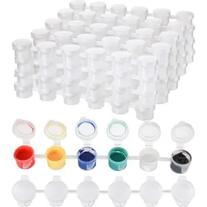 24 Strips 144 Pots Empty Paint Pots Strips Mini Acrylic Paint Storage Container with Lid Painting Arts Crafts Supplies for Classrooms Schools Paintings Art Festivals(3 ml/ 0.1 oz)