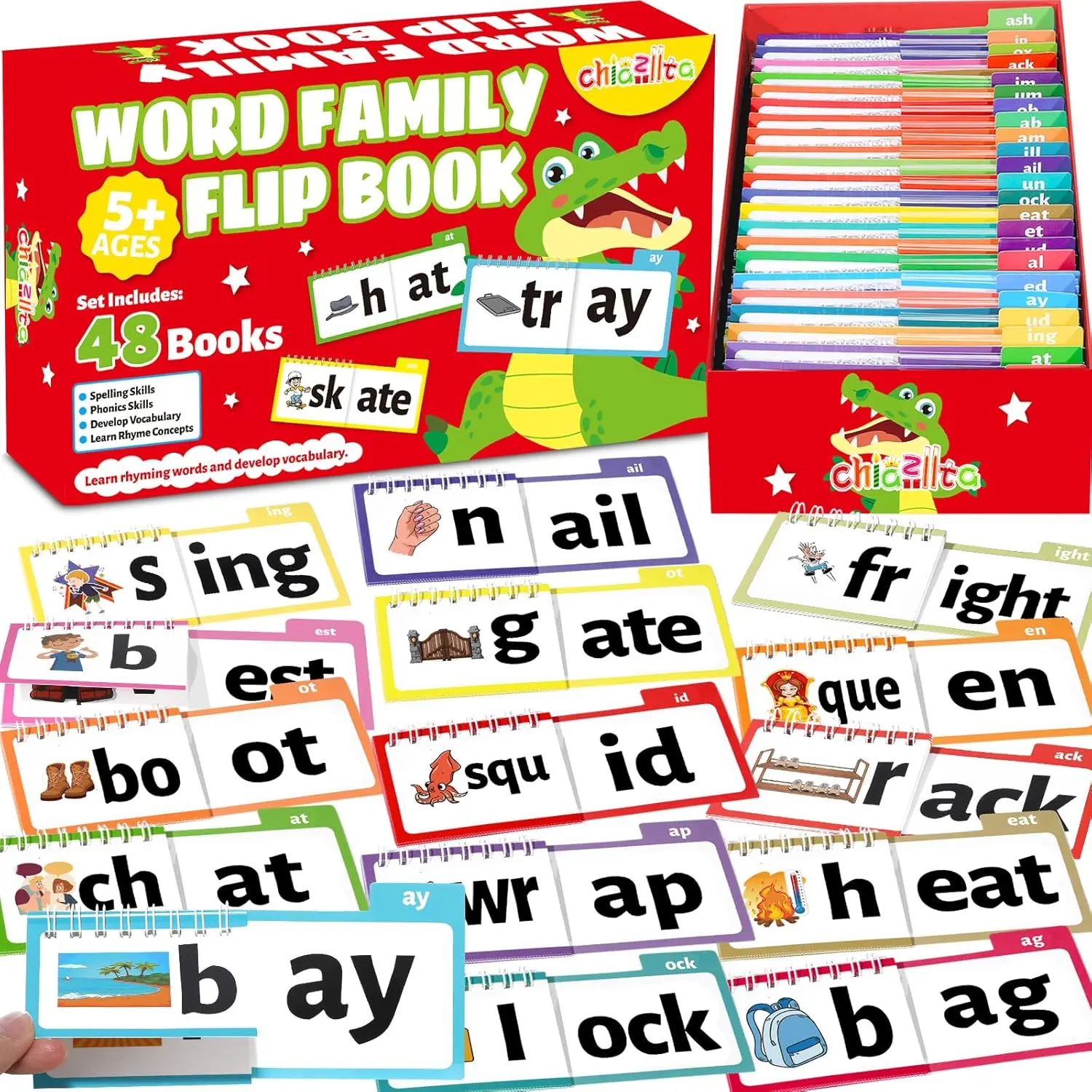 48 Word Family Build Book Spell Read and Rhyme Flip Activity Books ABC Vocabulary Flashcards Learn to Read Games Phonics Flashcards Kindergarten Sight Words Learning Activities for Kids
