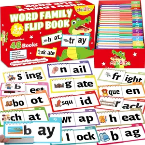 48 Word Family Build Book Spell Read and Rhyme Flip Activity Books ABC Vocabulary Flashcards Learn to Read Games Phonics Flashcards Kindergarten Sight Words Learning Activities for Kids