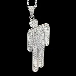 Iced Out Blohsh Necklace 1.25" Cubic Zirconia Pendant Silver Plated Brass Pendant with Choice of Stainless Steel Chain High Quality Jewelry Free Gift Included