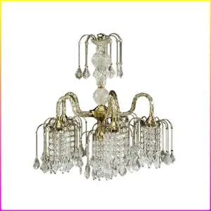 25" Tall Metal Chandelier with Bohemian style Brass Finish and Crystal Accents (BULBS NOT INCLUDED)