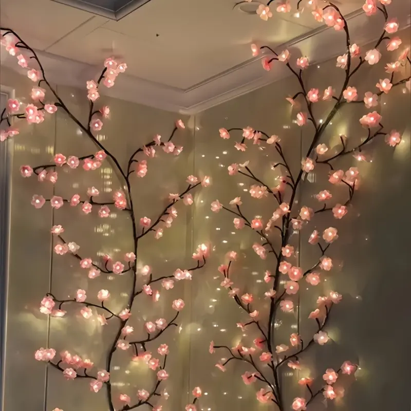 1pc Cherry Blossom Tree Lamp with 72-96 LED String Lights - Wall-Mounted Indoor Mood Lighting, Corded Led Lights Bedroom, Whimsy Home Decor, Apartment Accessories, Event Styling Home Supplies Accent