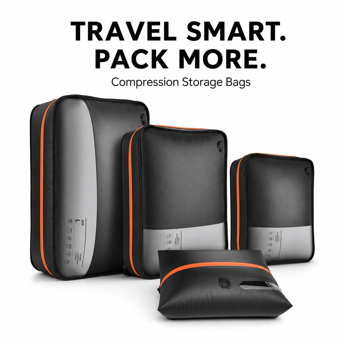 Compression Packing Cubes - Travel Pouch Storage Boxes, Multi-Size Home Organizer Bins with Zip Closure, Saves 50% Luggage Space (No Pump Included)