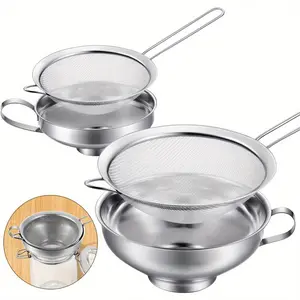 4 Pcs Stainless Steel Funnel with Fine Mesh Filter,Household Funnel Kitchen Canned Funnel with Stainless Steel Hopper,Valentine's Day Gifts,Home Supplies
