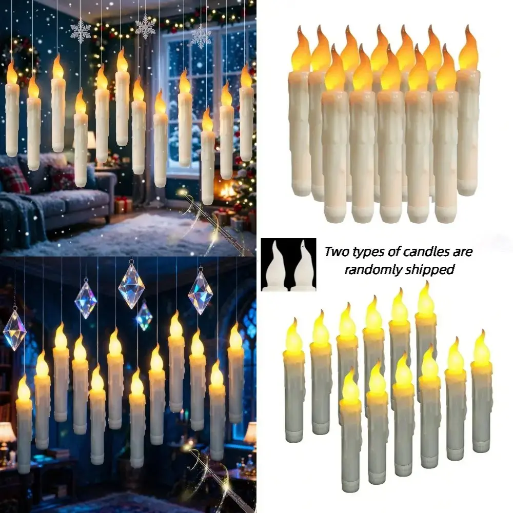 Homemory Hanging Floating Candles with Wand Remote and String, 12 Pcs Flying Flameless LED Taper Candles Warm White Light, Battery Operated Window Candles with Wand for Halloween Christmas Party