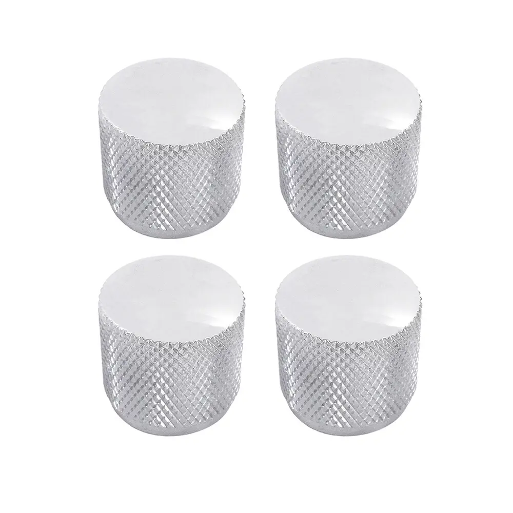 OLETONE Push-Fit Cylinder Metal Guitar Knobs - 4pcs Chrome Finish, Cylinder with a Dome, 20mm Diameter, 6mm Split/Hollow Shaft, No Screw Hole on the Knob, Plastic Interior Volume & Tone Controls for Fender Tele, Jazz Bass