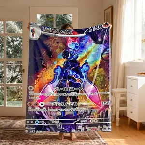 Pokémon Soul Blaze Card Theme Flannel Blanket, Large Size, Soft Lightweight Warm, Perfect for Bed Sofa Office Camping Travel Christmas Gift