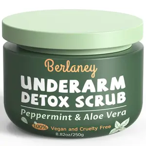 Berlaney Detox Scrub 8.8 oz with Peppermint, Aloe Vera and Walnut Shell Powder Organic, Underarm Scrub Helps Odor, Deep Cleanse Body Srub, for Legs, Knee, Feet, Hands Whole Body, Armpit Care Cosmetic Cleanser