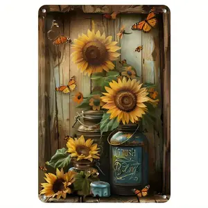 Vintage Sunflower &amp;   Butterfly Metal Sign, Farmhouse Style Decorative Wall Art, 8x12 Inch, Multipurpose Plaque with English Text, for Home, Cafe, Gym, Garage, Indoor &amp;   Outdoor Use